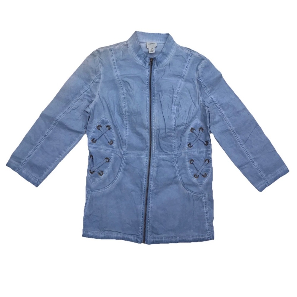 Chico’s Zenergy Lace-Up Jacket Women’s Size 0 Light Blue white Zip Up Casual Top